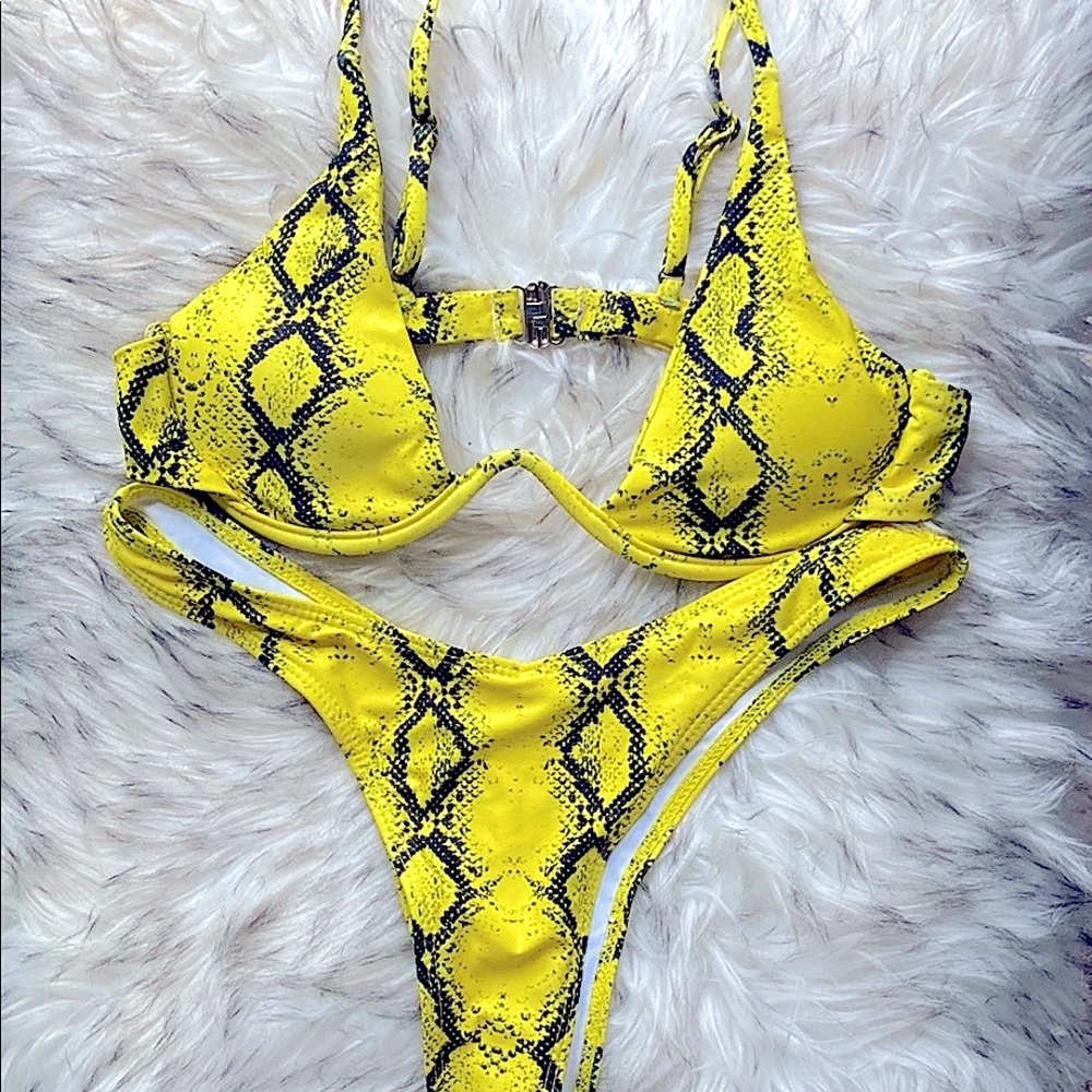 Yellow snakeskin bikini from online boutique